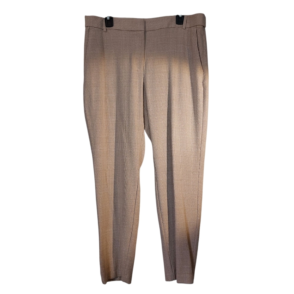 H & M Tan And White Watch Plaid Textured Dress Cropped Trousers 16 EUC